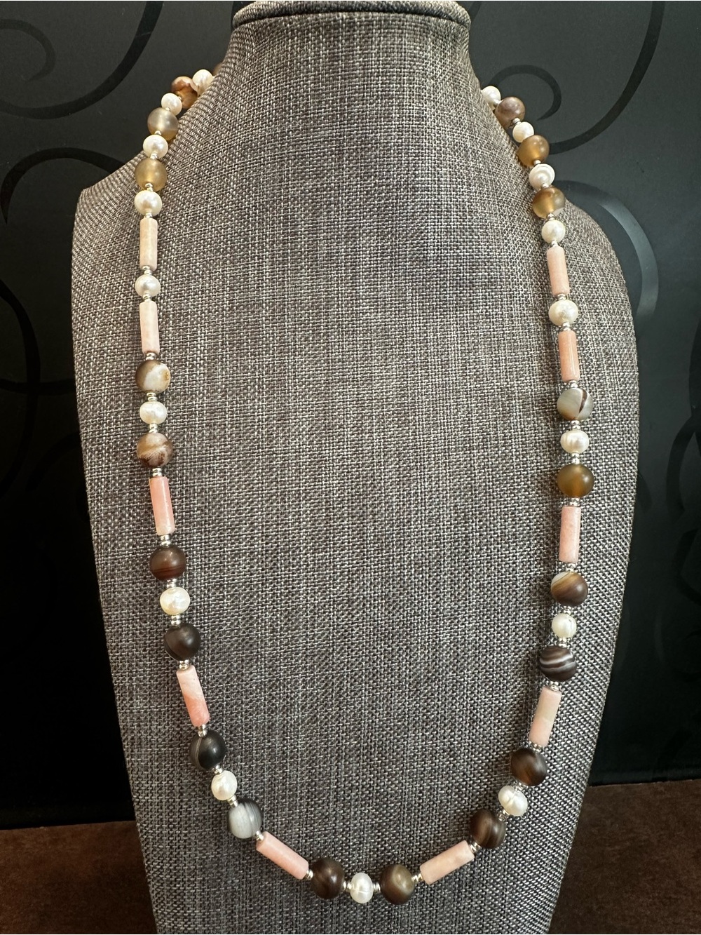 Elegant Pink and Brown Beaded Necklace For Women.